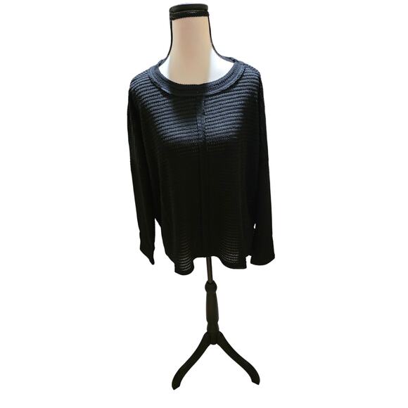 Zenana Black Soft Waffle Knit Lightweight Sweater Relaxed Fit Oversized L/XL - Picture 1 of 6